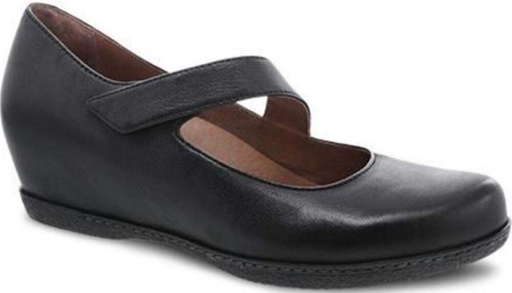 Dansko Lanie Mary Jane Wedge Burnished Nubuck Leather Memory Foam Black 10.5
